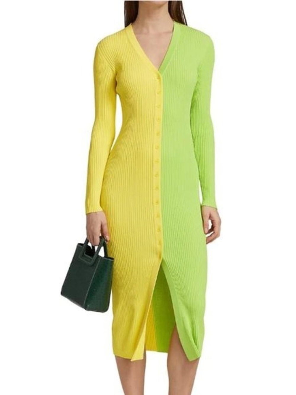 Staud Shoko Colorblocked Midi Sweater Dress in Lemoncello